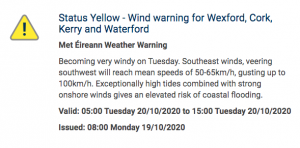 Status Yellow Wind Warning - Met Eireann