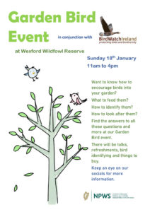 poster for an event on Sunday 18th January from 11am to 4pm. Come and learn all about garden birds.